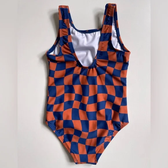 Seaesta Surf One-piece Wavy Checks Swimsuit - Navy - 5-6